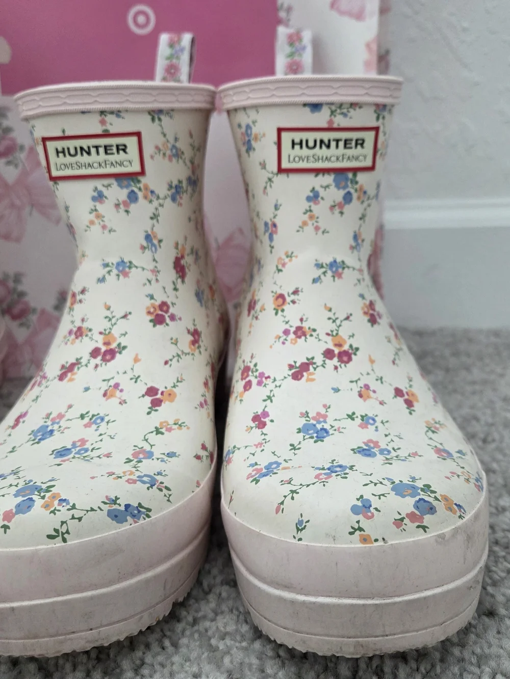 Mommy & Me - Hunter x LoveShackFancy Floral Rain Boots - Cream & Pink - Picture 2 of 7